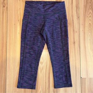 Lucy Women’s Small Capri Cropped Leggings Black Purple Hidden Waistband Pocket
